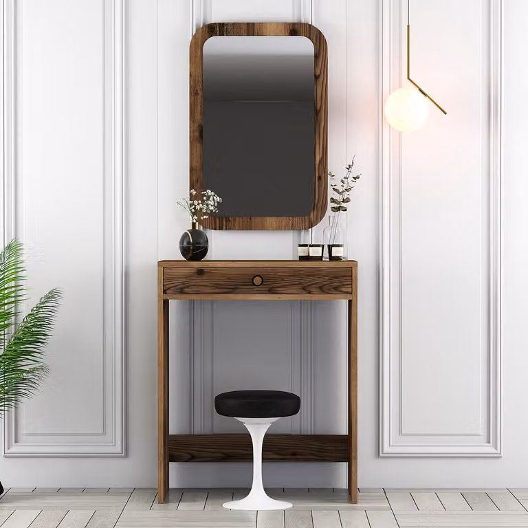 Skye Decor, Lizbon Mirror - Walnut, toletta, noce, 100% pannelli truciolari rivestiti in melamina, 70 x 84,7 x 40 cm