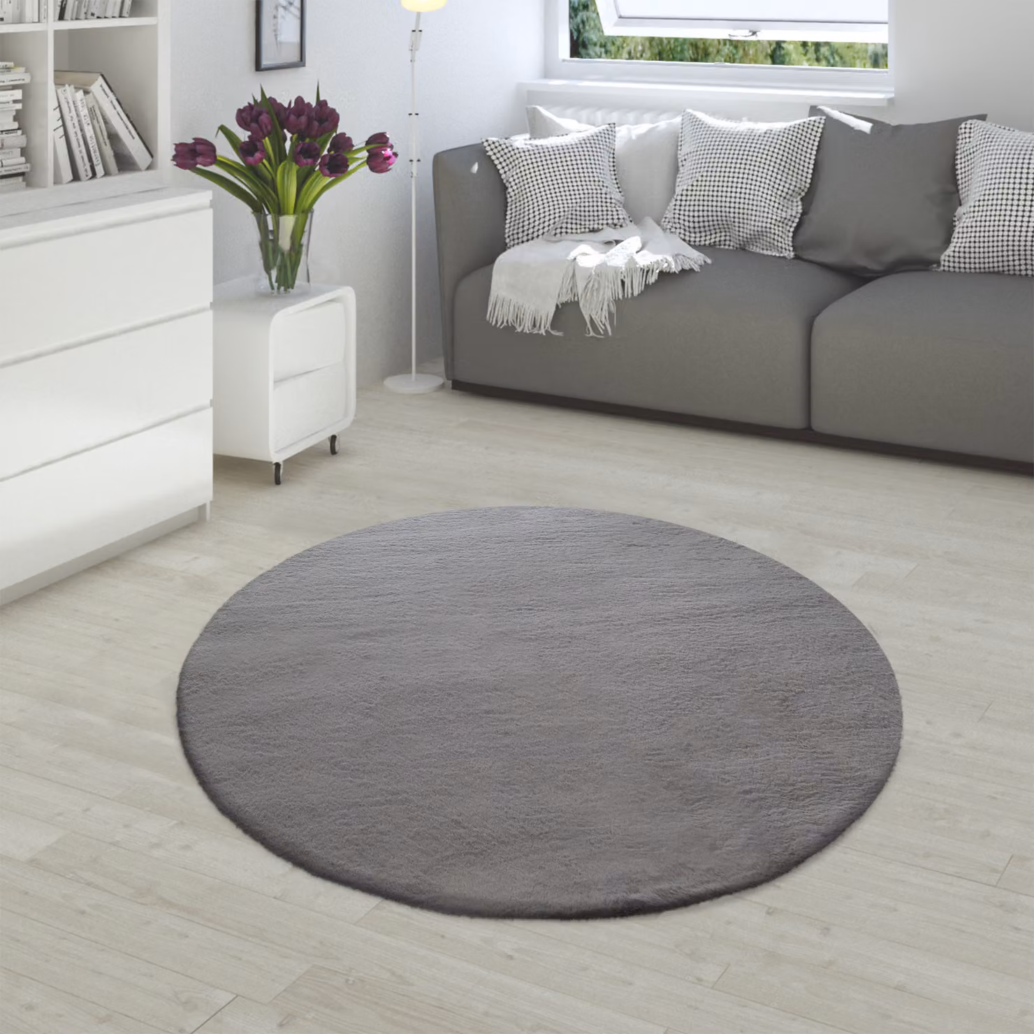 Tappeto rotondo in ecopelliccia Fluffy antracite Diametro: 120 cm – 2