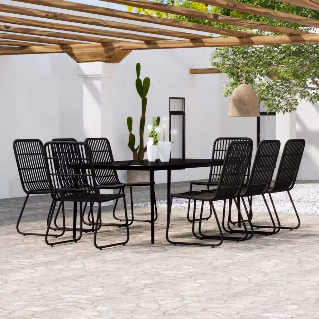 The Living Store 9 pezzi. Set da pranzo da giardino Nero