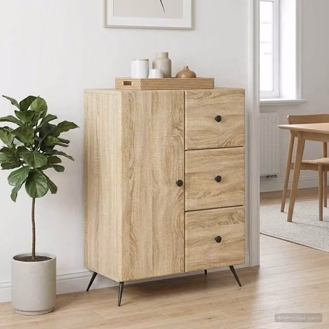 Credenza moderna vidaXL in legno MDF e metallo, colore marrone e beige, L: 66 cm, P: 34,5 cm, H: 90 cm