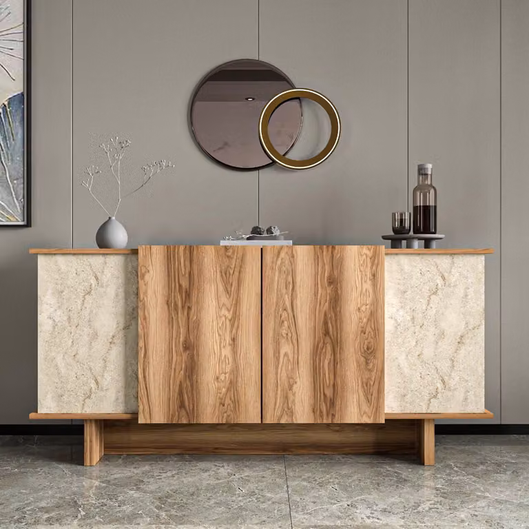 Skye Decor, Diana - Travertine, Walnut, Consolle, Travertino, PANNELLI DI AGGREGATO LEGGERO RIVESTITI AL 100% IN MELAMMINA, 40 x 180 x 81 cm