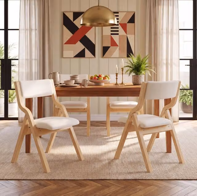 Set di 4 sedie pieghevoli beige in legno massello
