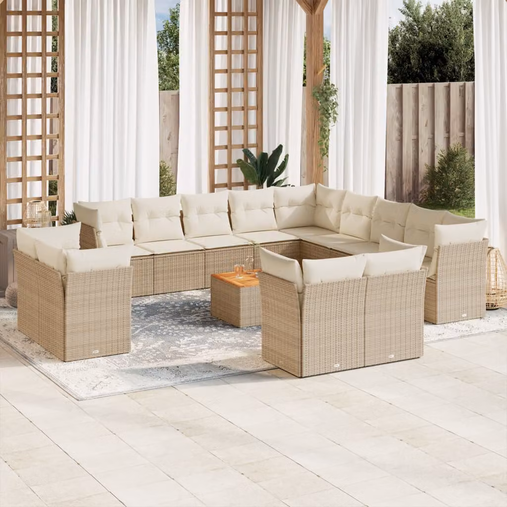 Set di Divani da Giardino vidaXL a Forma di U in Polyrattan Beige con Cuscini e Tavolino da Esterno – 1