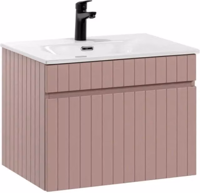 Set bagno ICON: mobiletto sottolavabo 60cm rosa cipria + lavabo da incasso bianco