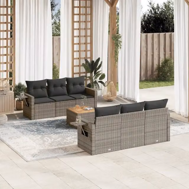 Set Divani da Giardino 7 pz con Cuscini Grigio in Polyrattan 3256788