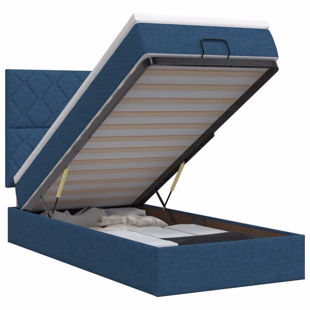 Letto ottomano con materasso vidaXL in tessuto blu e bianco L/P/H: 190 x 90 x 128 cm – 2
