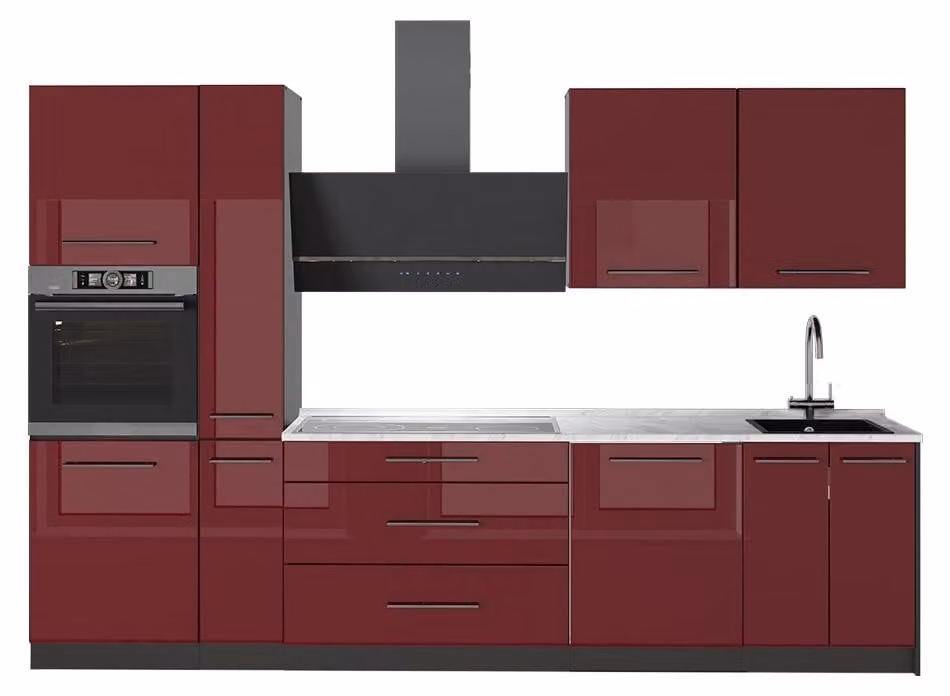 Cucina componibile Vicco Fame-Line Bordeaux lucido/Antracite 310 cm, PL Marmo, Model 64274