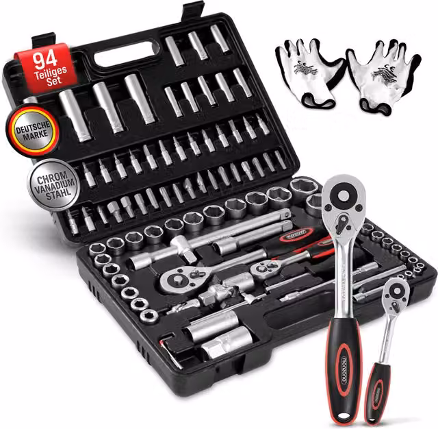 Set Valigetta Monzana con 94 pezzi in acciaio al cromo vanadio multicolore 1/4" – 1