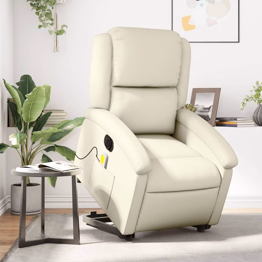 Poltrona Alzapersona Elettrica Reclinabile vidaXL in Similpelle Beige con Braccioli