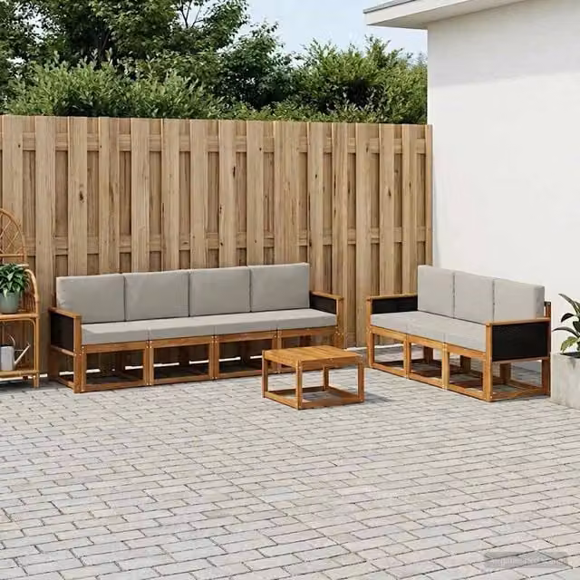 Set di divani da esterno 7 pz Naturale e Grigio Chiaro 3385042