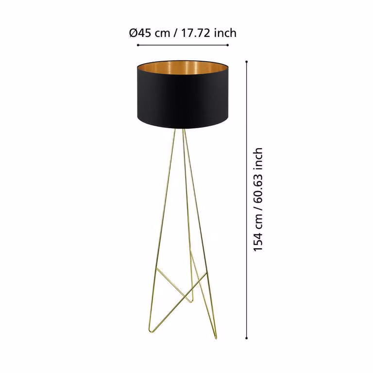 Lampada da terra tessile Beaverlodge ottone, nero, oro