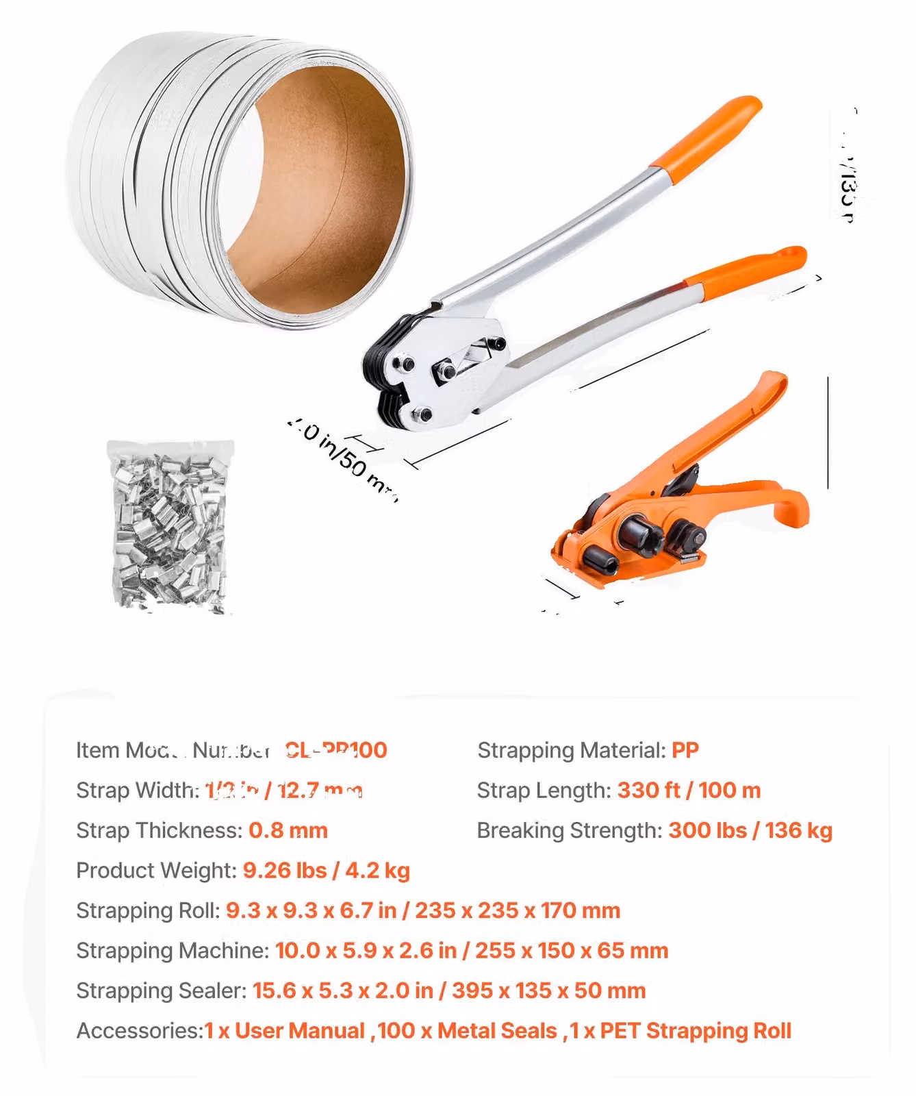 Strumento per fissare carichi, design manuale resistente, set completo, nastro da 330 piedi