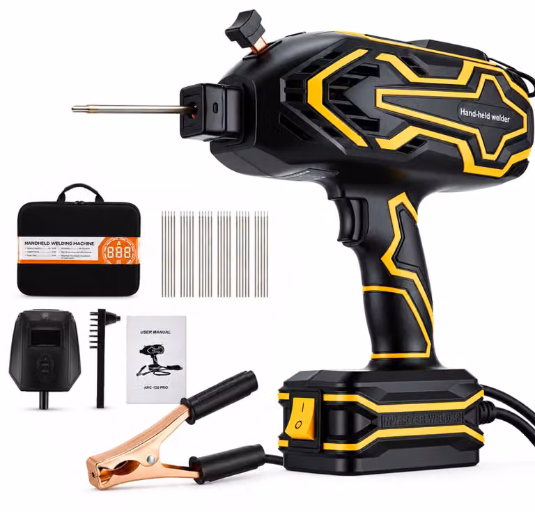 Saldatrice elettrica portatile - Saldatrice ad arco portatile - 220 V - Inverter IGBT - 5 livelli di corrente - Adatta per elettrodi da 2,5–3,2 mm - Spina di tipo inglese - Colore nero
