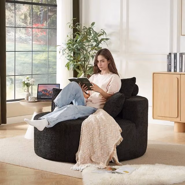 Poltrona Relax in Tessuto Chenille ¨C Minimal ¨C Grigio Scuro 75x85x90