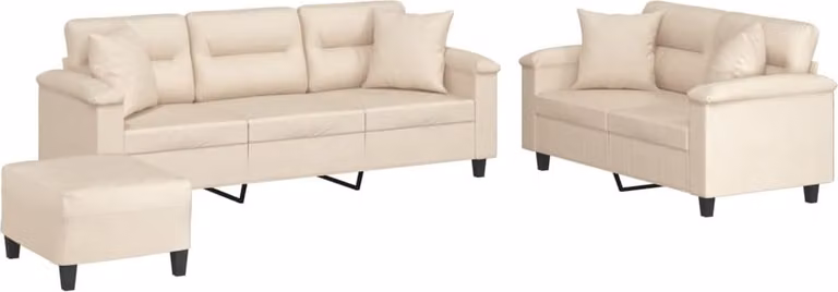 Set Divani 3 pz con Cuscini Beige in Tessuto Microfibra