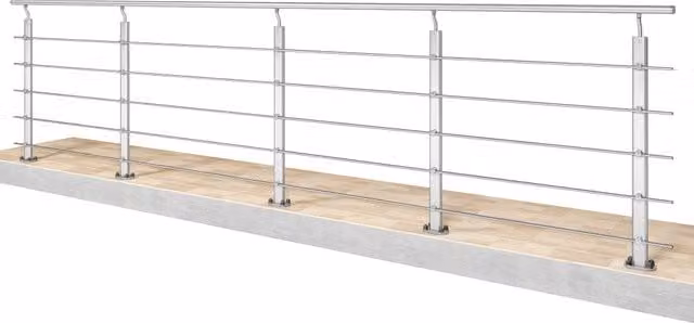 Kit ringhiera in alluminio AICA con corrimano per scala, montaggio a pavimento per uso interno ed esterno, argento opaco, Lunghezza: 400,6 cm
