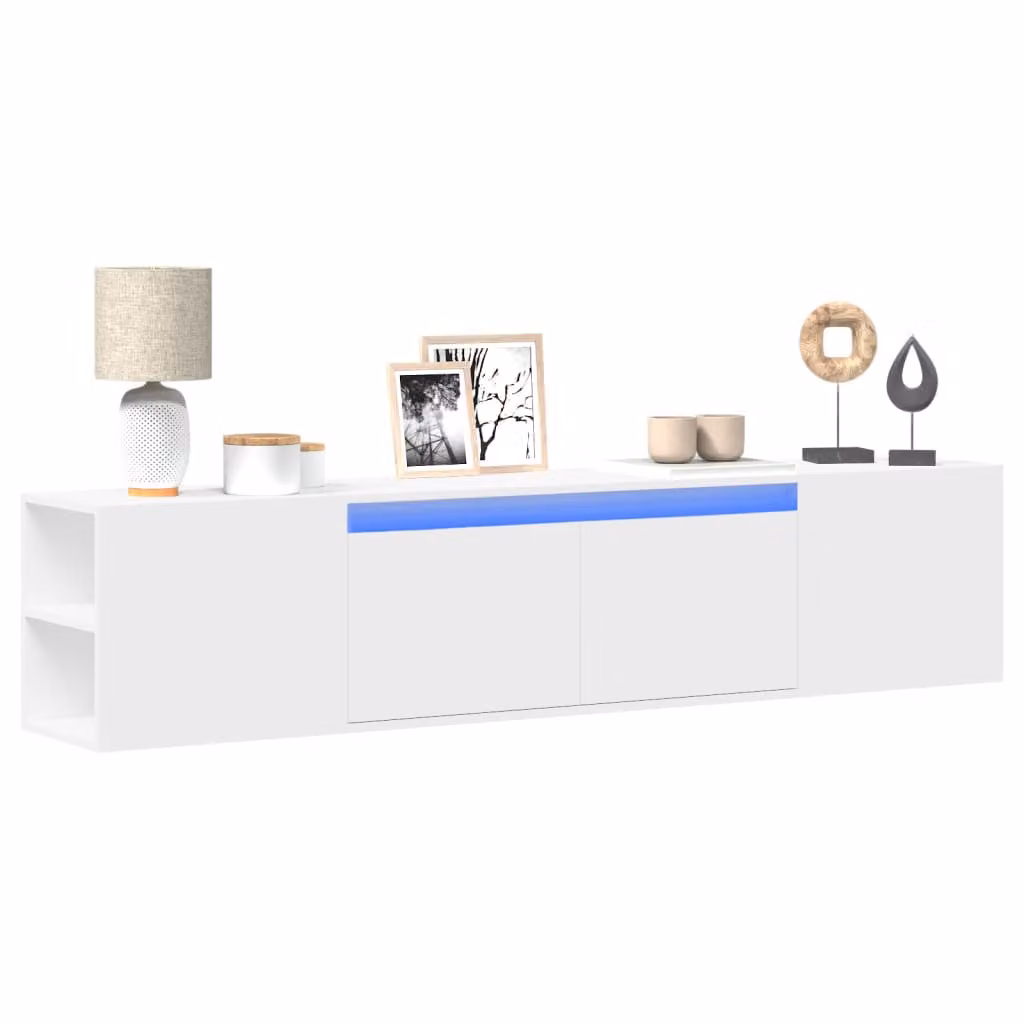 Mobile TV a parete vidaXL con illuminazione LED integrata, bianco, L: 180 cm, P: 31 cm, H: 39,5 cm