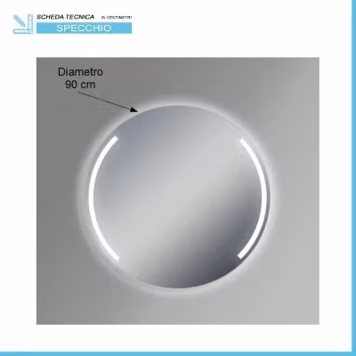 Specchio da bagno rotondo con illuminazione LED perimetrale e doppia sabbiatura ad arco, diametro: 90 cm, colore argento – 2