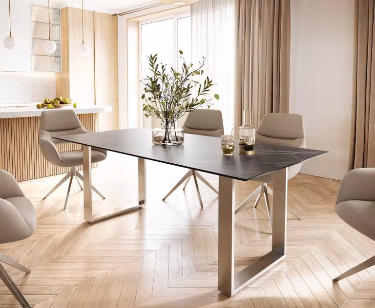 Tavolo da pranzo DELIFE Edge 200x100 Vetroceramica Laminam® Noir Desir Marrone Acciaio inossidabile Sottile