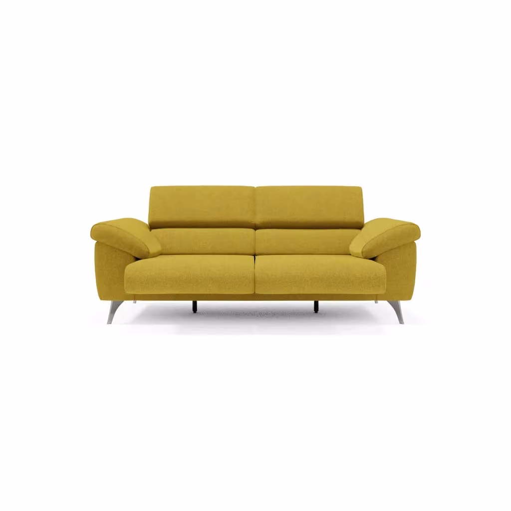 Divano Donatello Divani.Store con sedute allungabili, braccioli contenitore e poggiatesta reclinabili in tessuto smacchiabile giallo sole L: 213 cm – 2