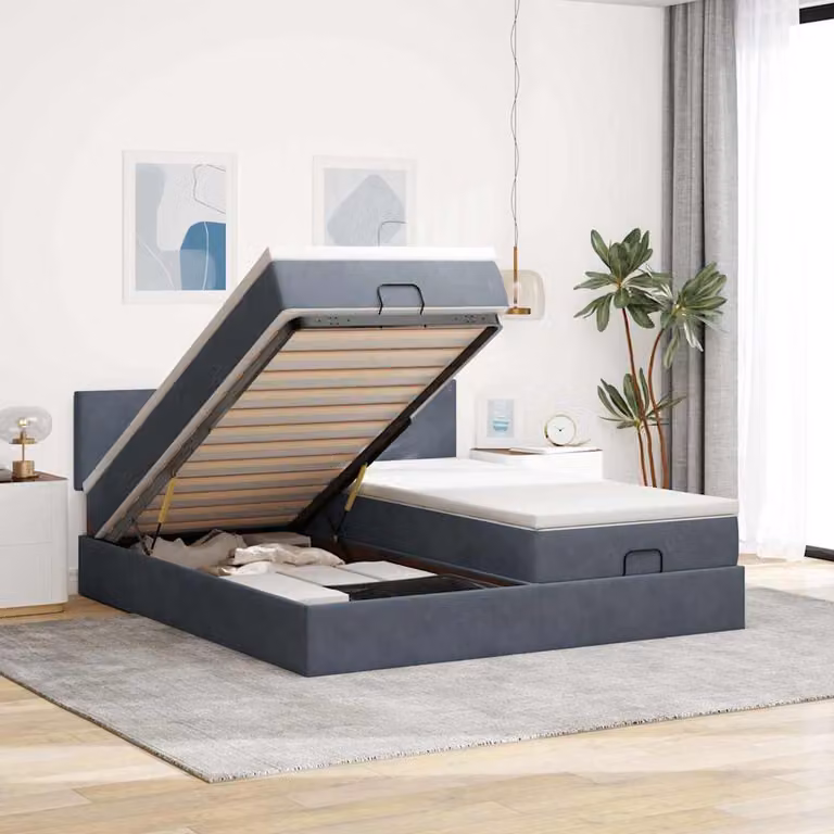 vidaXL Struttura Letto con Contenitore a Sollevamento e Materasso in Velluto Grigio e Bianco, L/P/H: 180 x 200 x 280 cm