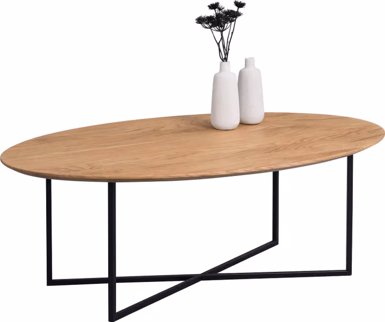 Tavolino Keno 3, color marrone - legno massello di rovere, metallo - 115x40x70 cm