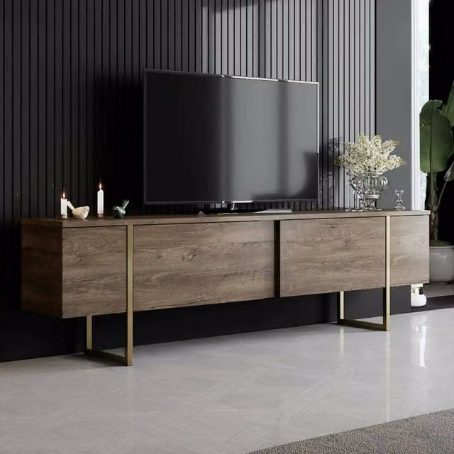 Abishia Mobile Porta TV Moderno con Cassetti, Marrone e Oro, L 180 x P 30 x H 50 cm