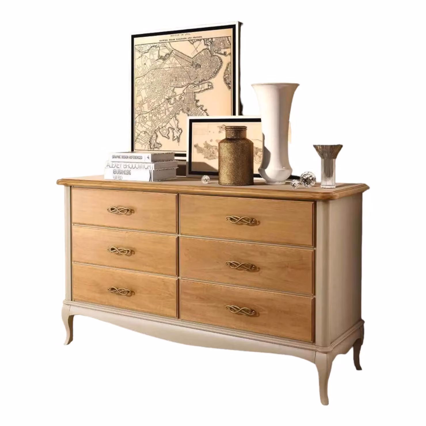 Cassettiera classica in legno con 6 cassetti Mobili 2G L: 141 cm, P: 47 cm, H: 80 cm – 3