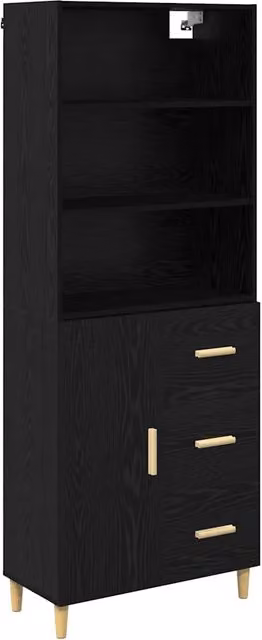Credenza Buffet e Madia Design In in Rovere e Nero, L: 69,5 cm, P: 32,5 cm, H: 180 cm