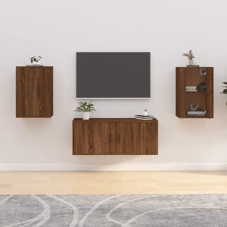 Set di 2 mobili porta TV da parete vidaXL in legno rovere marrone, L 40 cm x P 34,5 cm x H 60 cm
