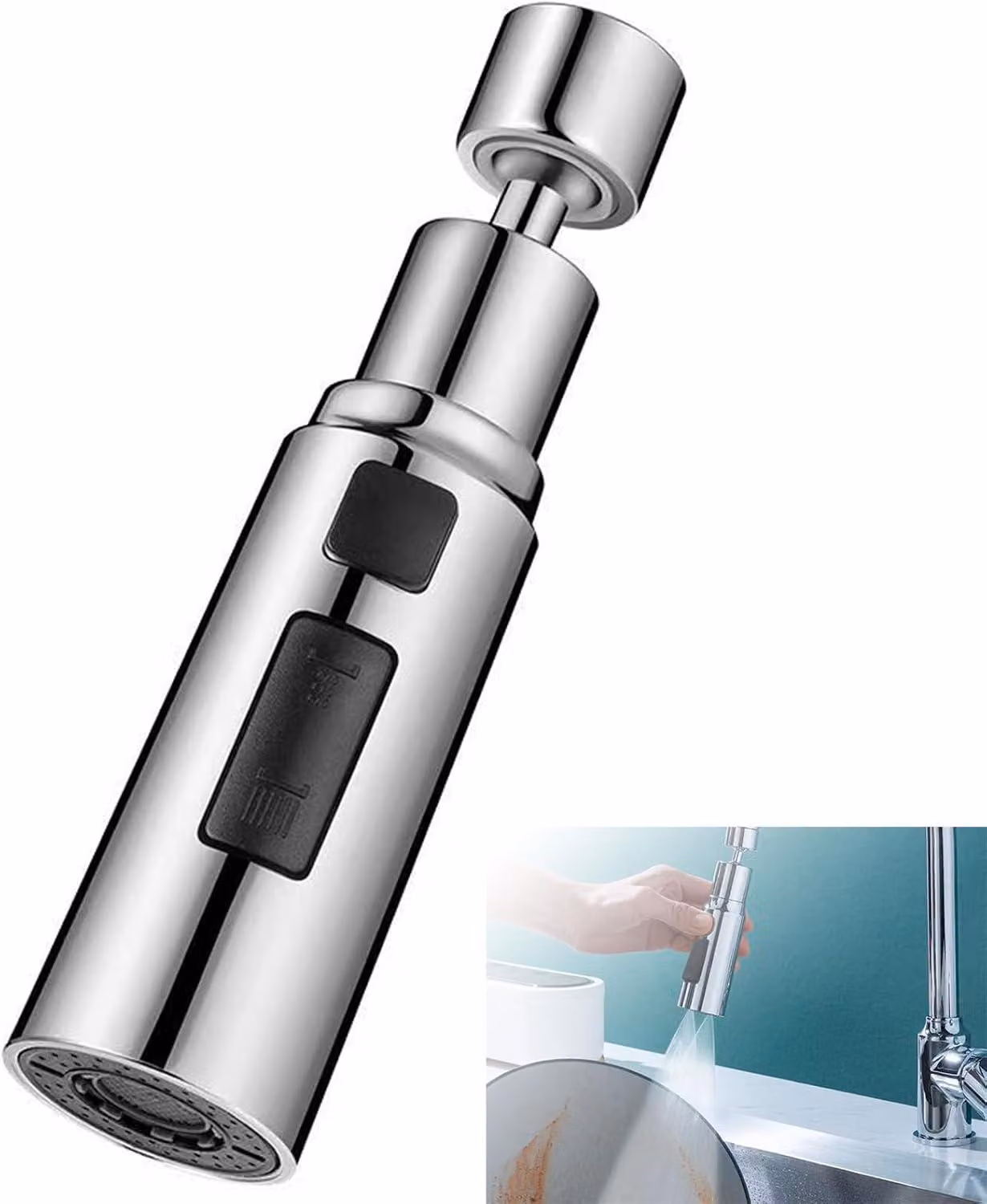 Prolunga per rubinetto da cucina - Accessorio per rubinetto - Rubinetto a risparmio idrico - 3 modalità - Prolunga per rubinetto, girevole a 360°