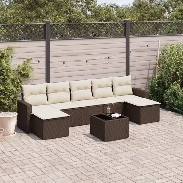 Set Divani da Giardino 8 pz con Cuscini Marrone in Polyrattan 3219343