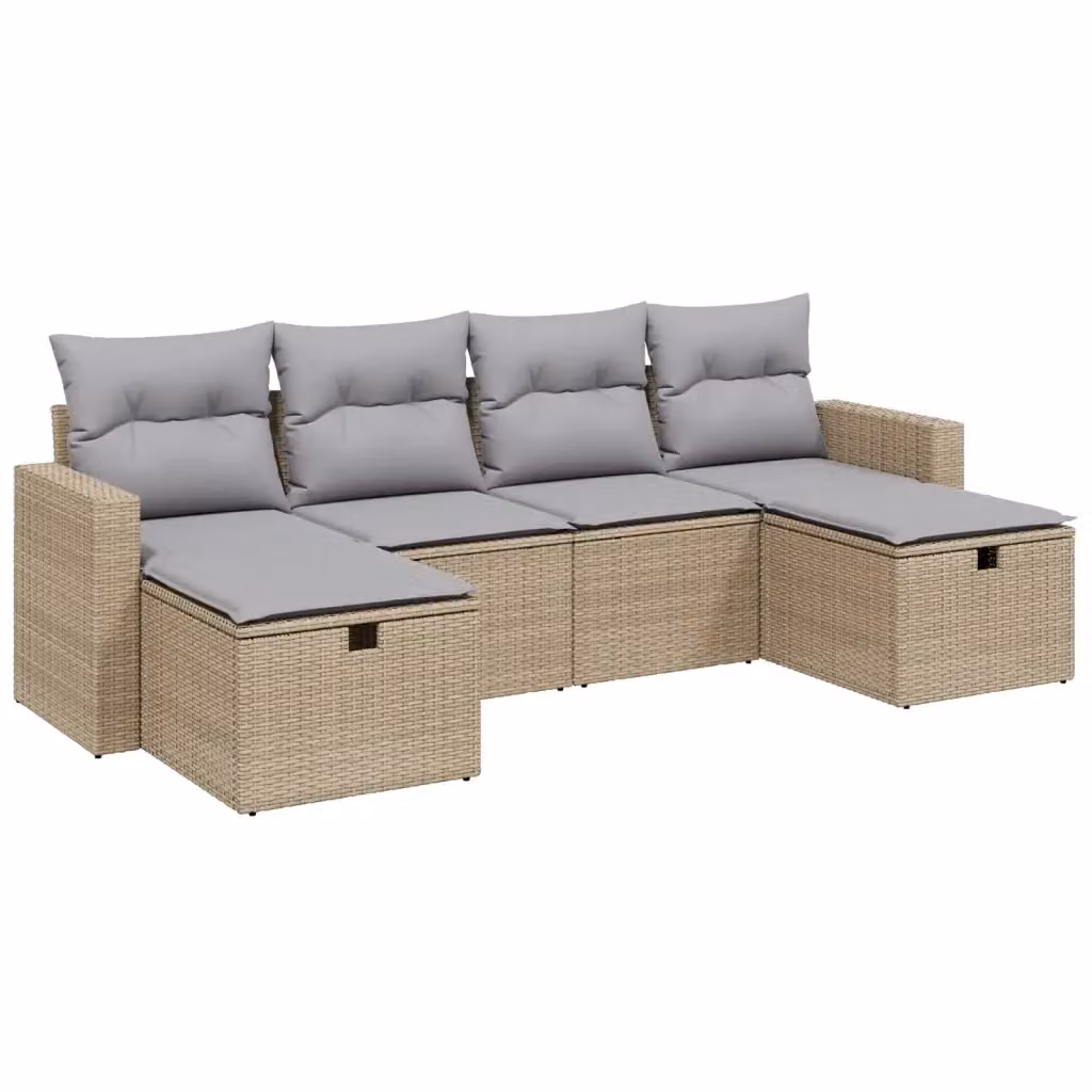 vidaXL Set Divano da Giardino a L 6 pz con Cuscini Beige e Grigio in Polyrattan e Metallo – 2