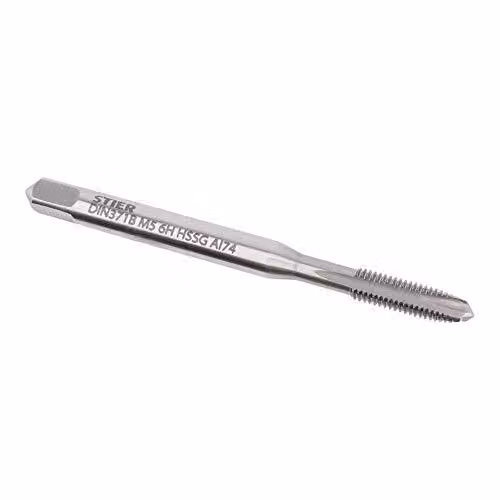 Maschi STIER M6 DIN 371 forma B 6H HSS-G, filettatori a taglio destro, maschi a taglio singolo, foro passante