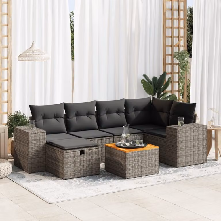 Maison Exclusive - Set da giardino 7 pezzi con cuscini in polyrattan grigio