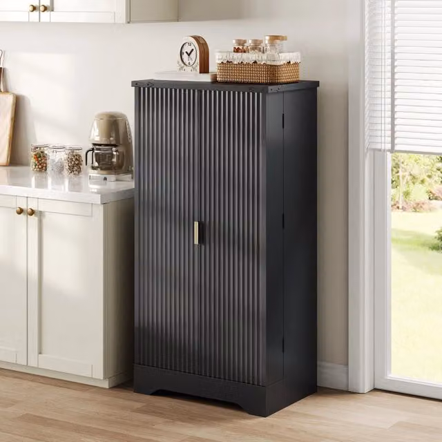 Armadio da Cucina MINIMAL Nero con Luce LED e Portaspezie, 2 Ante e Ripiani Regolabili, L 120 cm x P 60,5 cm x H 40 cm