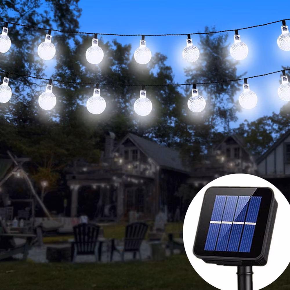 9,5 m, 50 LED, ghirlanda luminosa solare a sfere, illuminazione a LED con 8 modalità, decorazione per giardino, feste e matrimoni all'aperto, bianco