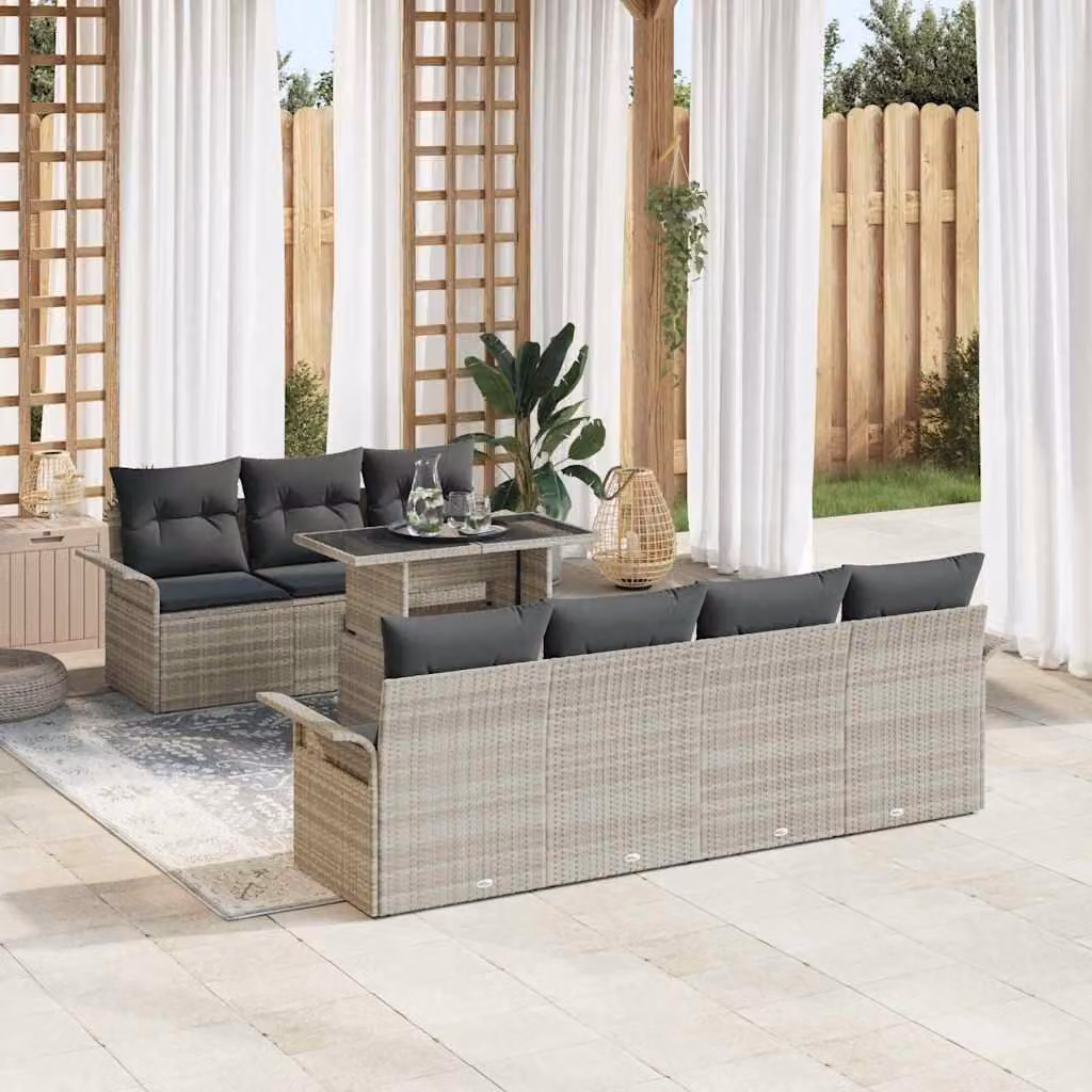 Maison Exclusive - Set Divano da Giardino 8 pcs Grigio chiaro polyrattan