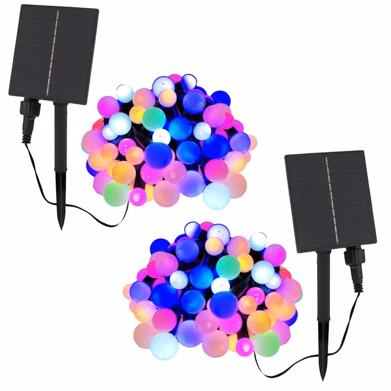 Set di luci a LED solari, 2 x 100 LED, multicolore, lunghezza 10,90 metri