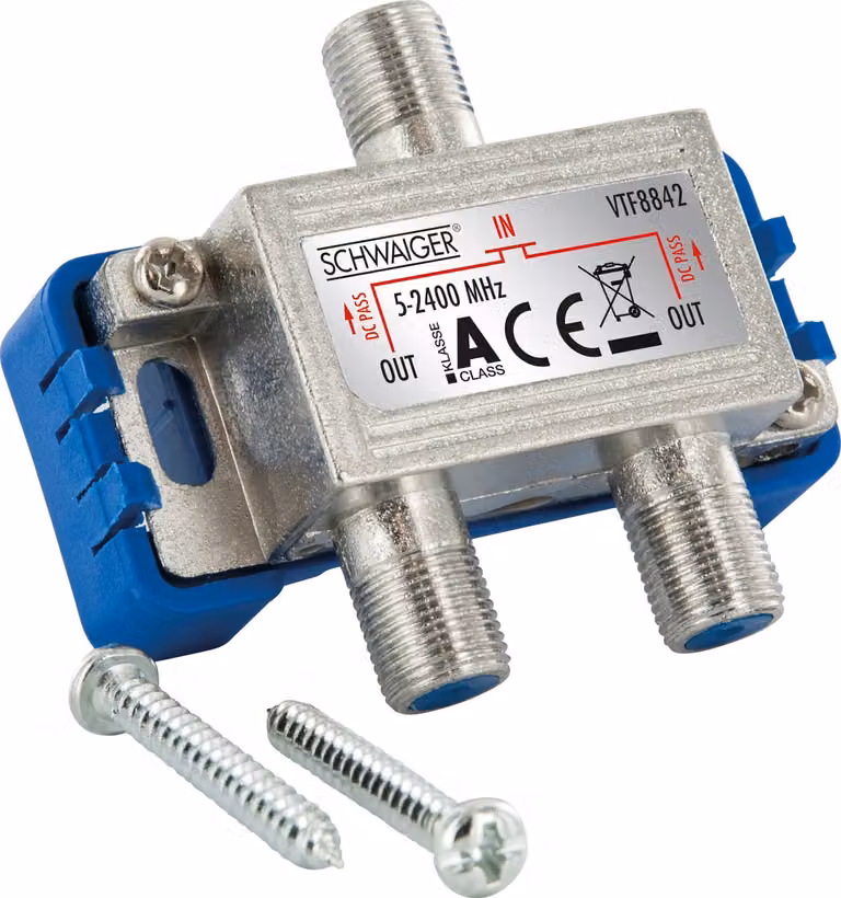Distributore a 2 vie per sistemi SAT, antenna e cavo 5 dB