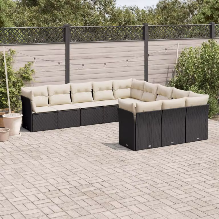 vidaXL Set Divani da Giardino a L 11 pz con Cuscini in Polyrattan Nero e Struttura in Acciaio