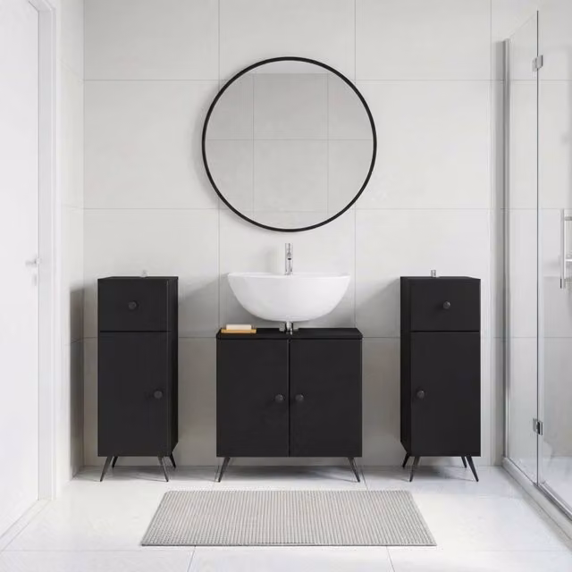 Set di armadietti da bagno in 3 pezzi BREDA Nero 3418045