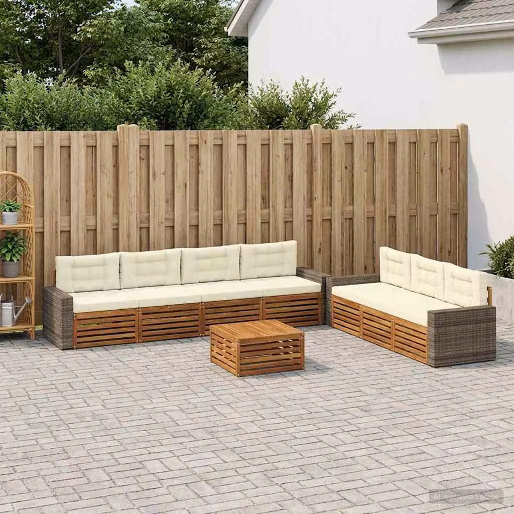 Set di divani da esterno vidaXL 8 pz in legno di acacia con tavolino e cuscini beige e crema