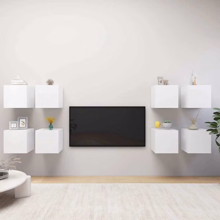 Set di 8 mobili porta TV da parete vidaXL in legno bianco opaco L/P/H: 30,5 x 30 x 30 cm