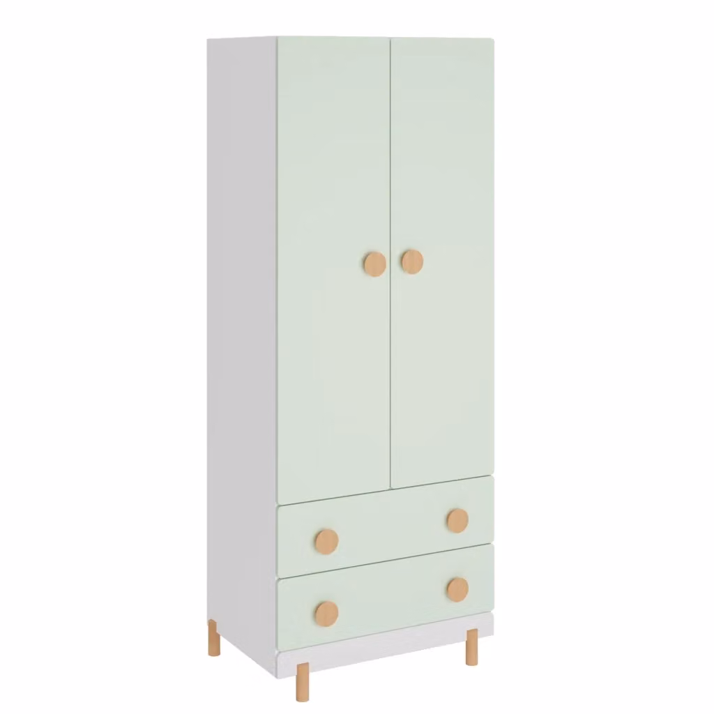 Armadio per cameretta Vaarentaa en.casa con 2 ante e 2 cassetti, Bianco e Verde Menta, H 156 cm x L 60 cm x P 41 cm – 2