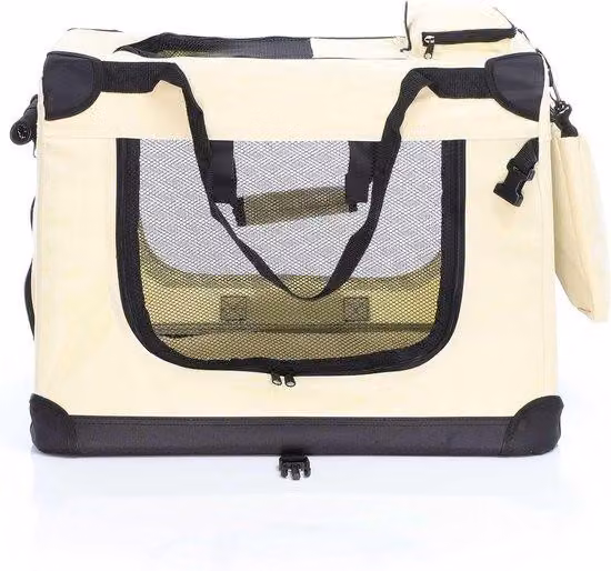 Trasportino per animali domestici, taglia media, 60x42x44 cm, color beige, con maniglia per il trasporto