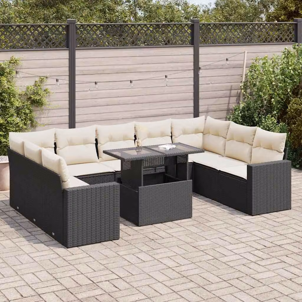 Maison Exclusive - Set da giardino 10 pezzi con cuscini in polyrattan nero