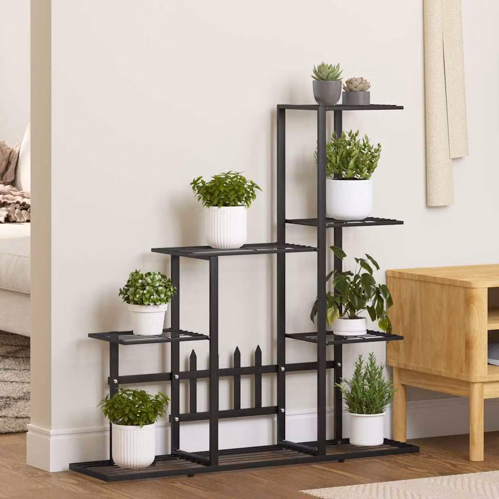 vidaXL Portapiante Moderno in Metallo Nero Opaco L: 94,5 cm, P: 25 cm, H: 88 cm
