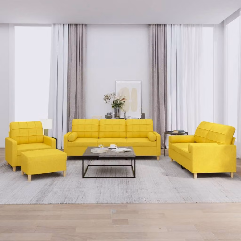 Maison Exclusive - Set divano 4 pezzi con cuscini in tessuto giallo chiaro