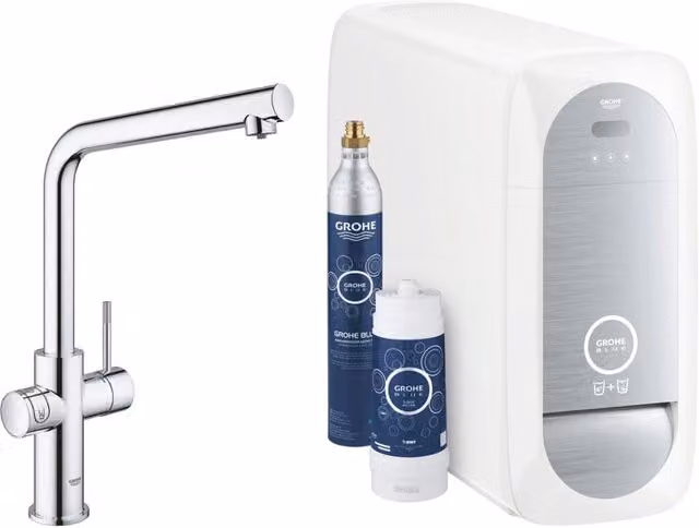 Miscelatore per lavello GROHE Blue Home con sistema filtrante in acciaio inox color argento
